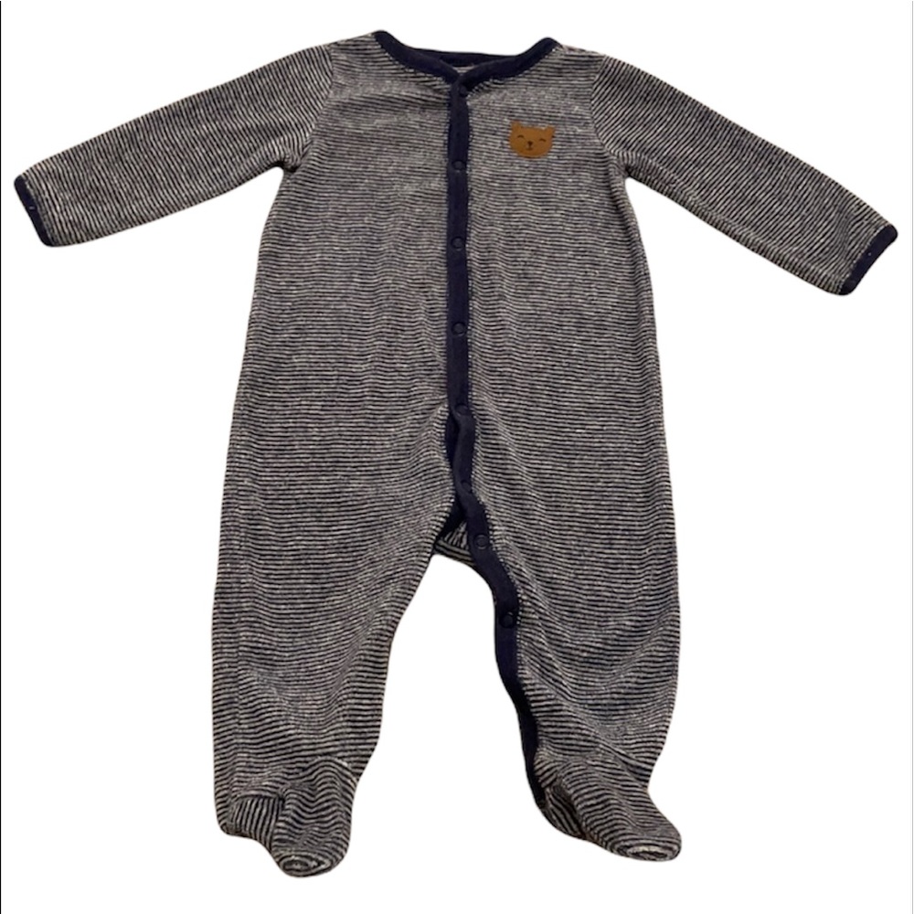 🔵3/$12 cute button down striped bear sleep and play